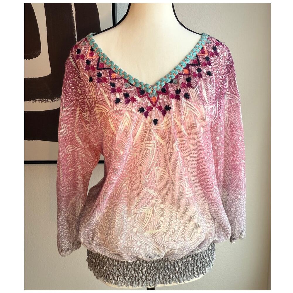 Akemi + Kin for Anthropologie Embroidered Ombré Blouse | Size L